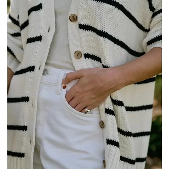 NWT Jenni Kayne Navy Stripe Chloe Cardigan Sweater Size Medium - Picture 2 of 9